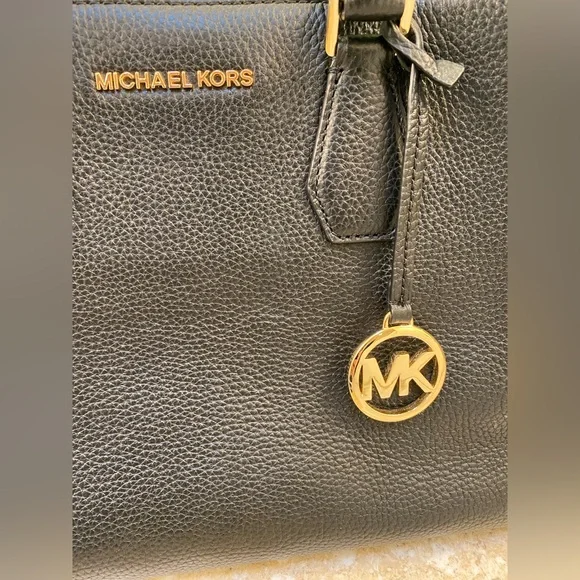 Michael Kors Camille Large Leather Satchel in Black Pebble with Gold Immaculate! - Picture 12 of 15